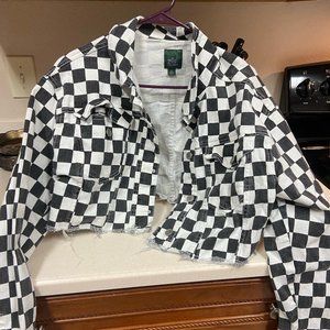 Black and White Checkered Cropped Jacket